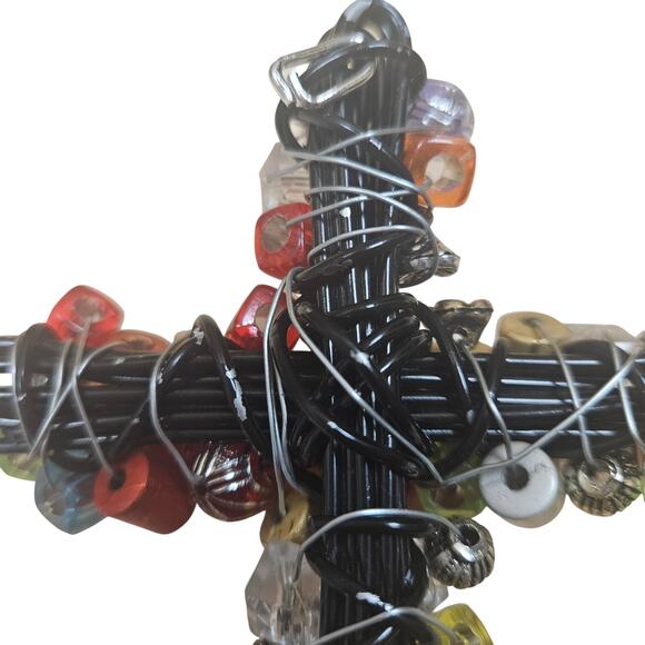Vintage Handmade Cross Beaded & Twisted Wire Hanging Hook Christian Faith Unique - Picture 6 of 7